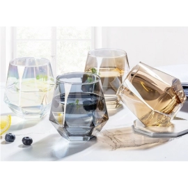 Internet famous glass cups, hexagonal colorful gra..