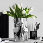 Light luxury and high-end electroplated silver ceramic vase decorations, flower arrangement, living room, dining table, home decoration, creative flower set